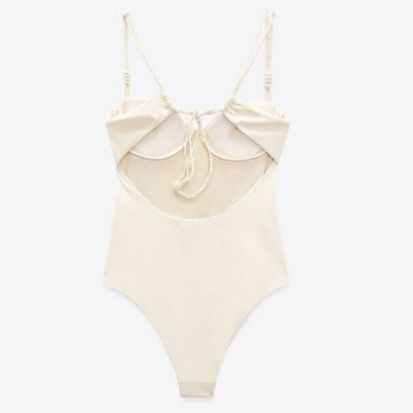 New Zara 0167/030 Braided Straps Cream One Piece Swimsuit NWT Medium - Picture 6 of 6